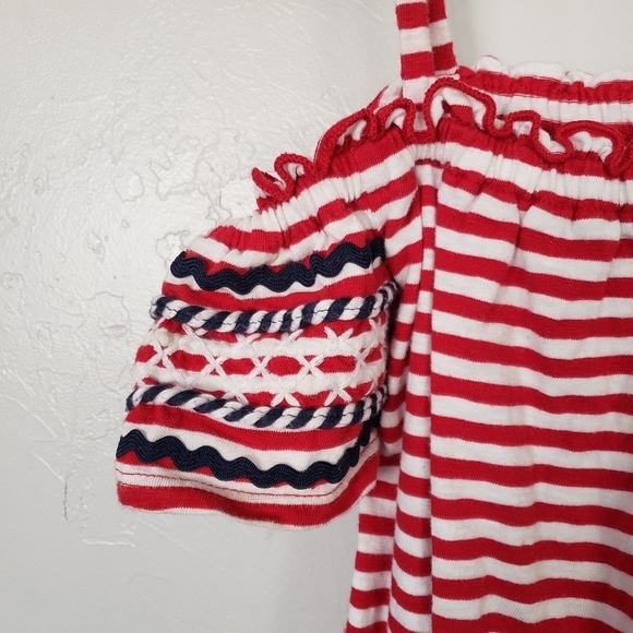 Cat & Jack Little Girl XS 4/5 Red White Striped Cold Shoulder Romper 4th of July - Picture 5 of 8